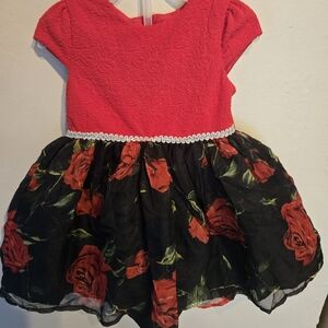 Red and Black Floral Dress